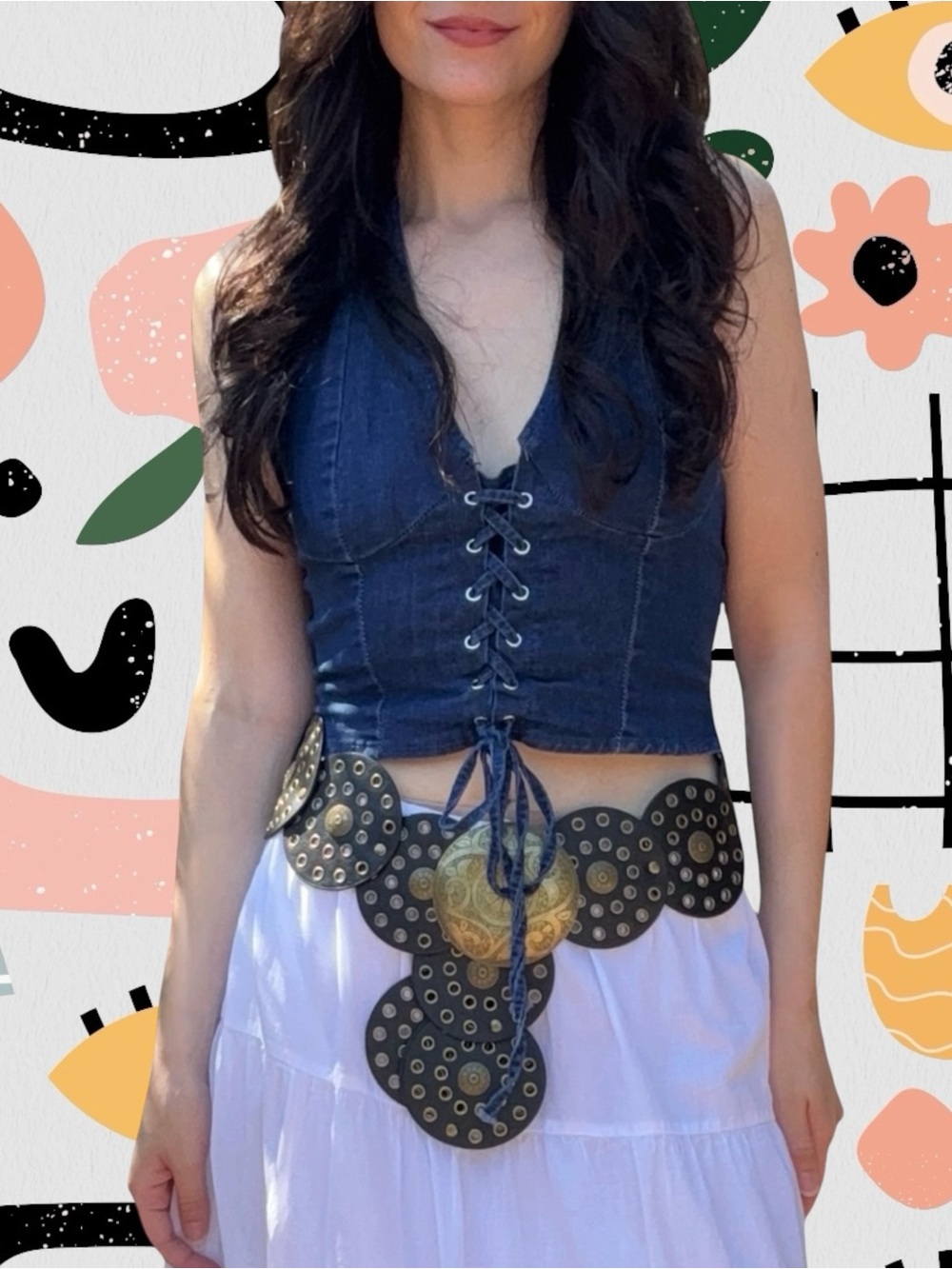 Shein | Dark Blue Denim Lace Up Front Halter Top